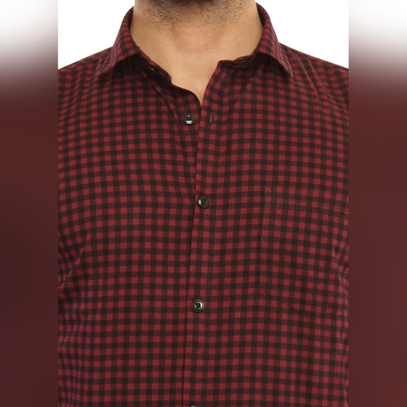 AMAZING FIT Premium Pure Cotton Checkered Casual Shirt (Maroon) - Picture 4 of 6